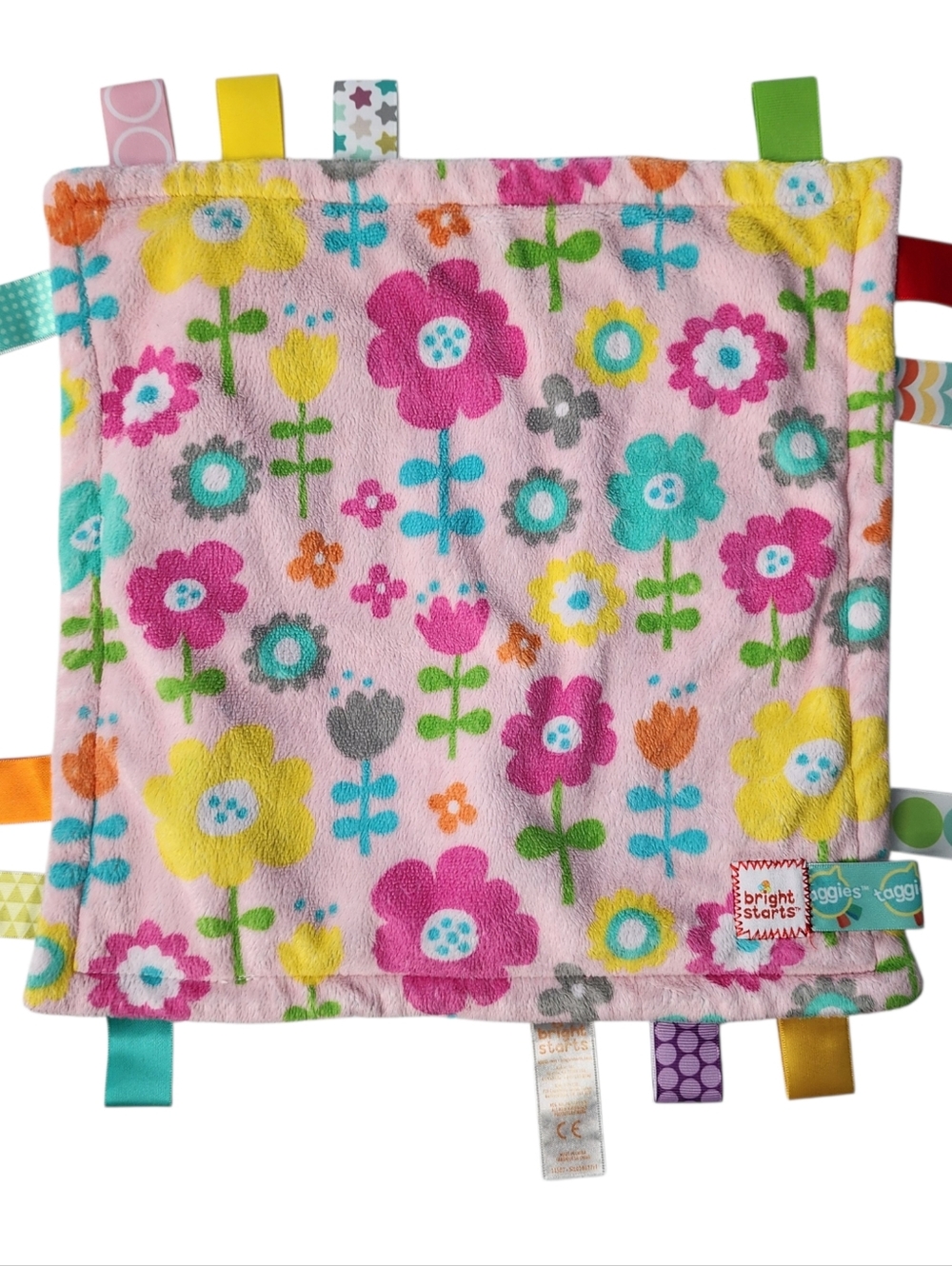 Bright Starts TAGGIES Security Blanket  Lovey Pink With Flowers